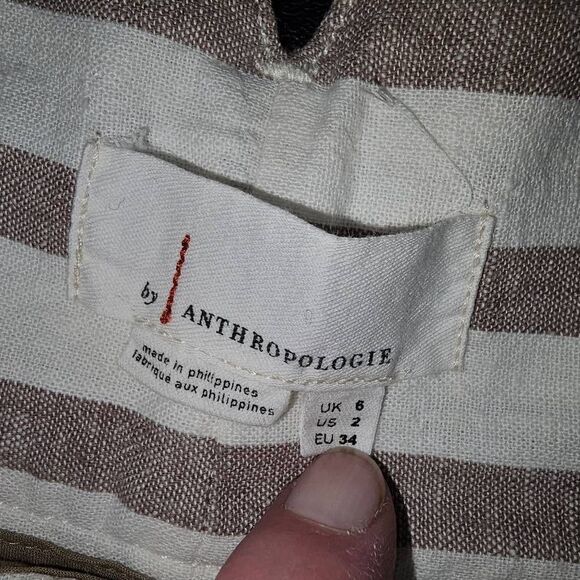 Anthropologie Womens Brown Oasis Stripe Linen Blend Pants 2 - Picture 5 of 6